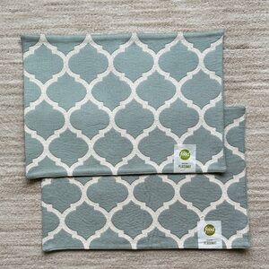 Set of 2 NWT Food Network Placemats Rectangular Blue White Trellis 13"x18" WOVEN